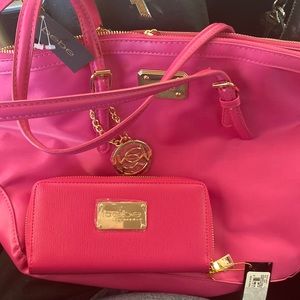 Bebe hot pink large pocketbook and wallet nwt